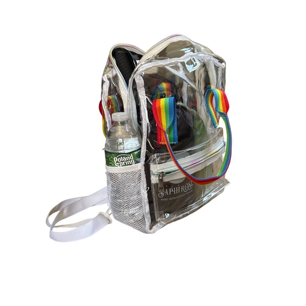 Clear PVC Backpack Rainbow Straps Adjustable & Zi… - image 8